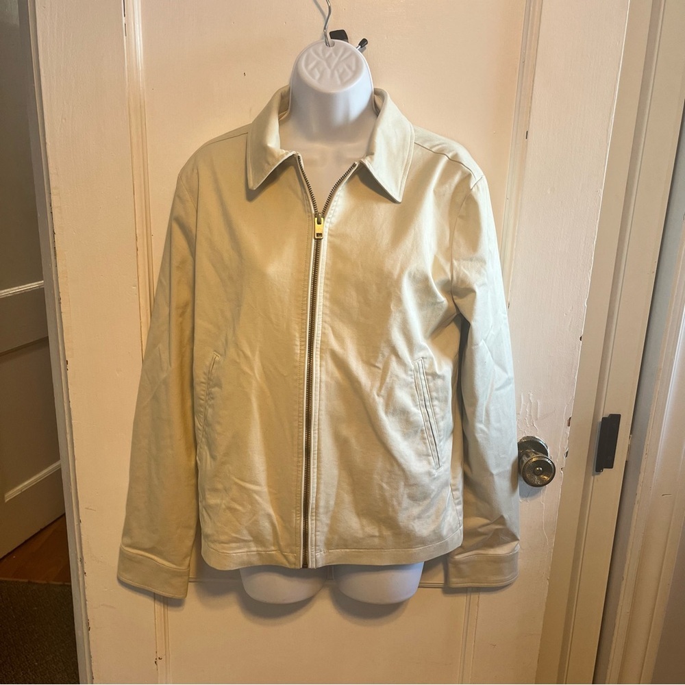 NEW Express Mens XS Jacket Beige Full Zip Stretch Cotton Twill Golf Windbreaker